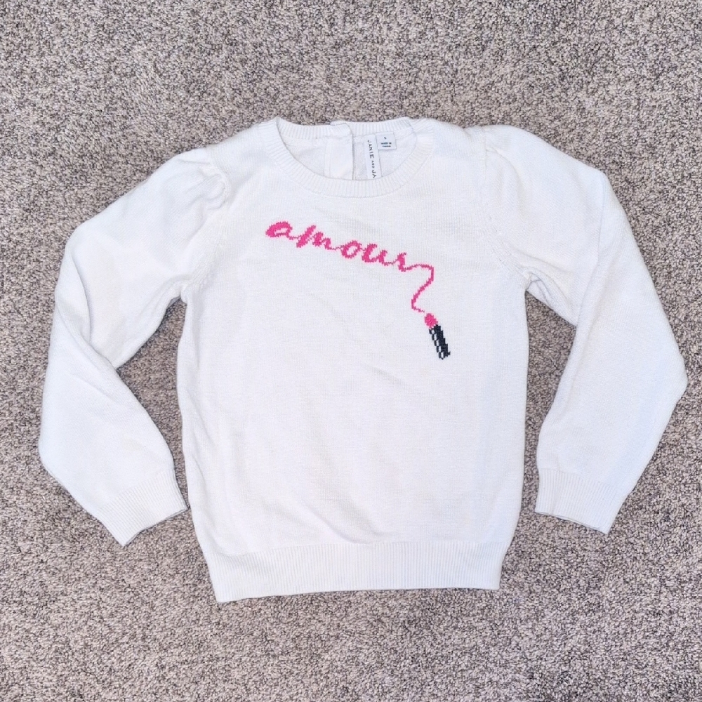 Janie and Jack White Sweater with Pink Lipstick 'amour' 5